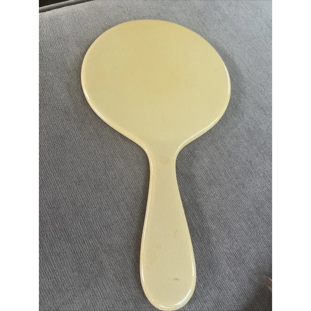 VTG Bakelite Beveled Glass Butterscotch Hand Held Mirror 10.5